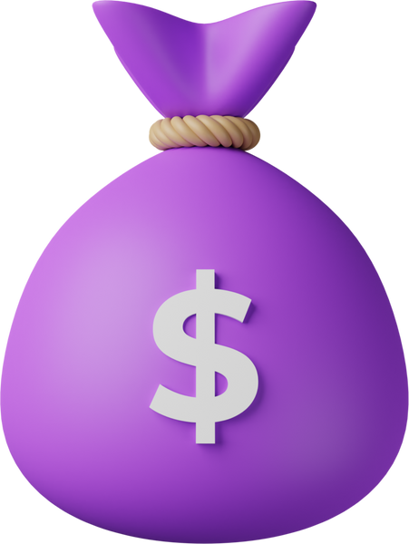 3D Purple Money Bag Dollar